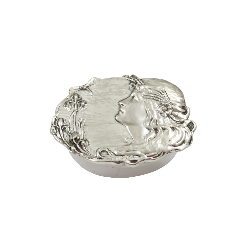 Antique Art Nouveau Sterling Silver Trinket Box 1902