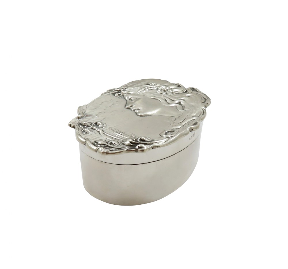 Antique Art Nouveau Sterling Silver Trinket Box 1902 View IV
