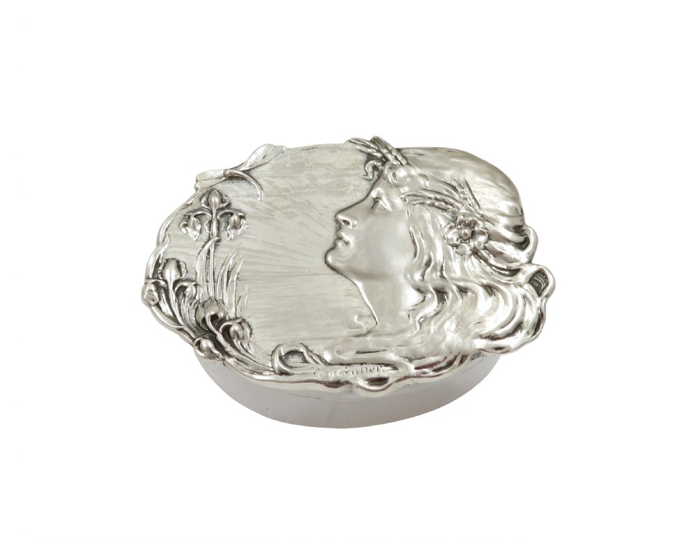 Antique Art Nouveau Sterling Silver Trinket Box 1902 View IX