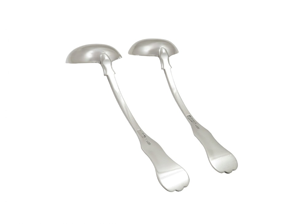 Pair of Antique Georgian Scottish Sterling Silver Sauce Ladles - Glasgow 1823 View V