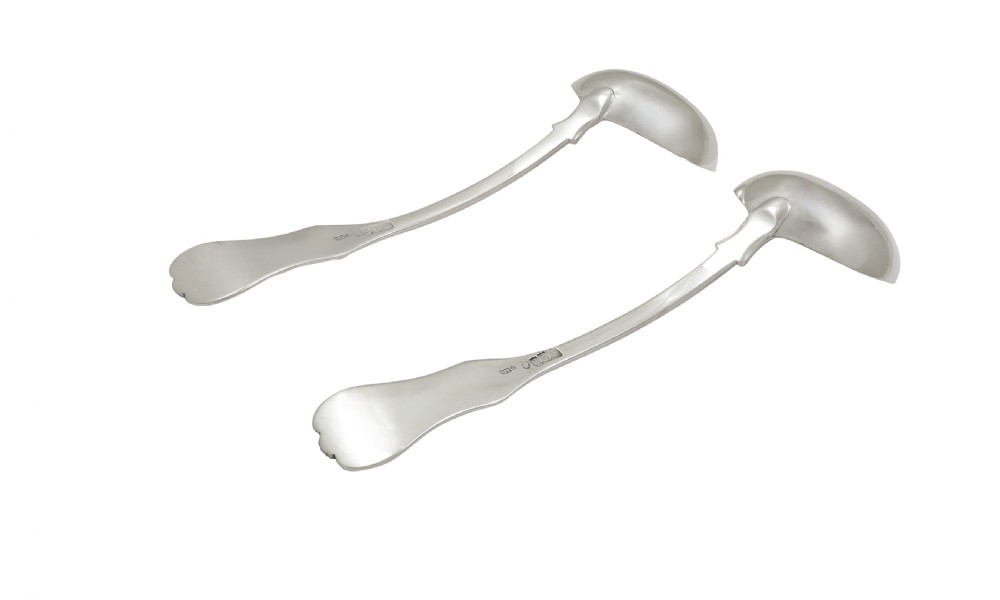 Pair of Antique Georgian Scottish Sterling Silver Sauce Ladles - Glasgow 1823 View VIII