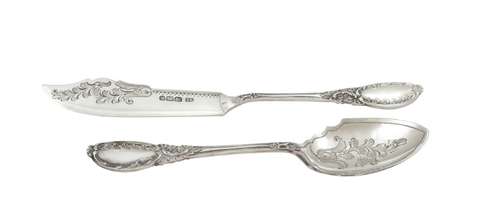 Antique Edwardian Sterling Silver Jam Spoon & Butter Knife in Case 1904 View II