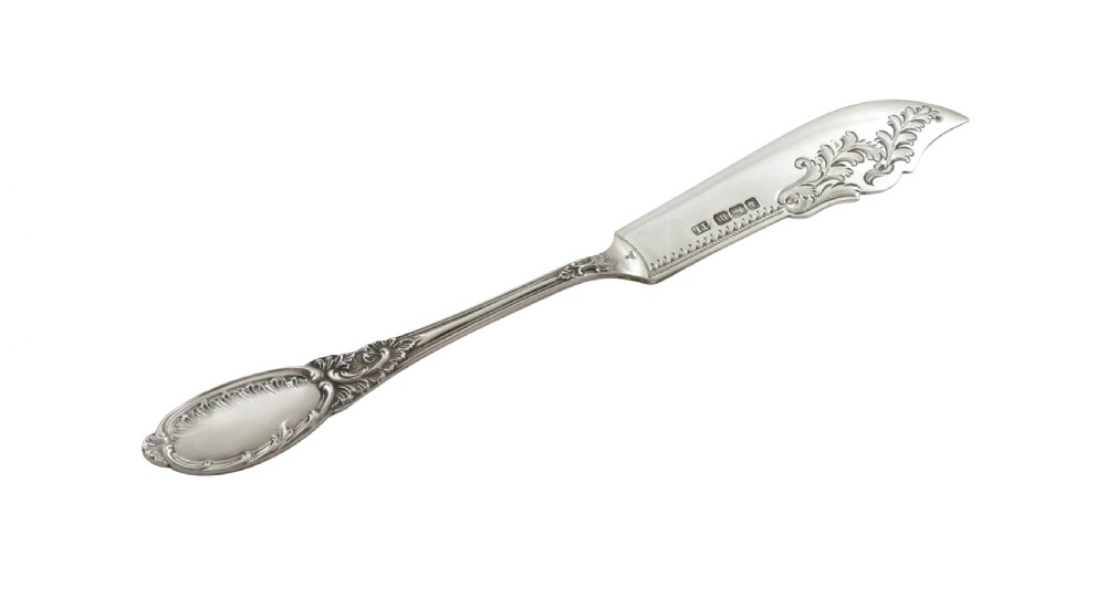 Antique Edwardian Sterling Silver Jam Spoon & Butter Knife in Case 1904 View VI