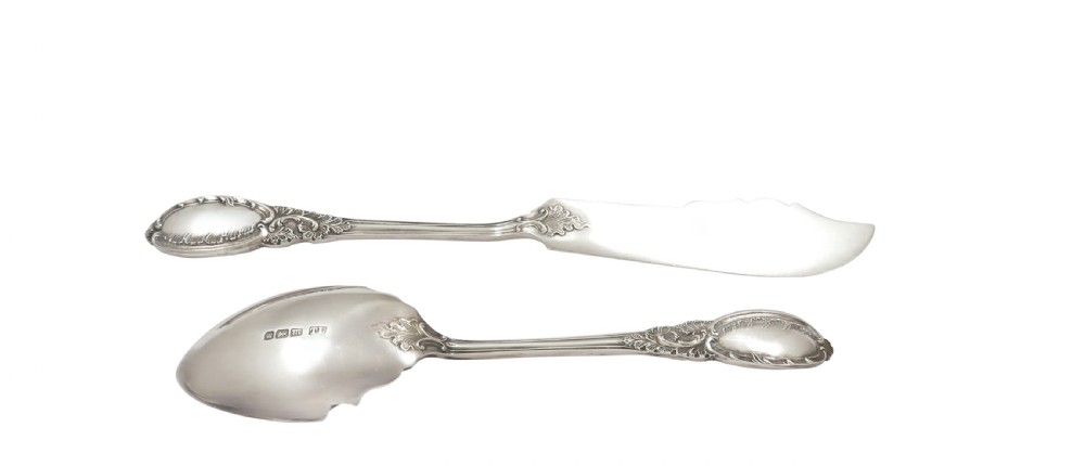 Antique Edwardian Sterling Silver Jam Spoon & Butter Knife in Case 1904 View VIII