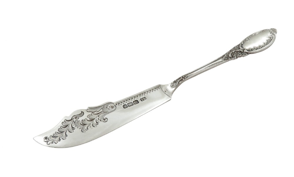 Antique Edwardian Sterling Silver Jam Spoon & Butter Knife in Case 1904 View IX