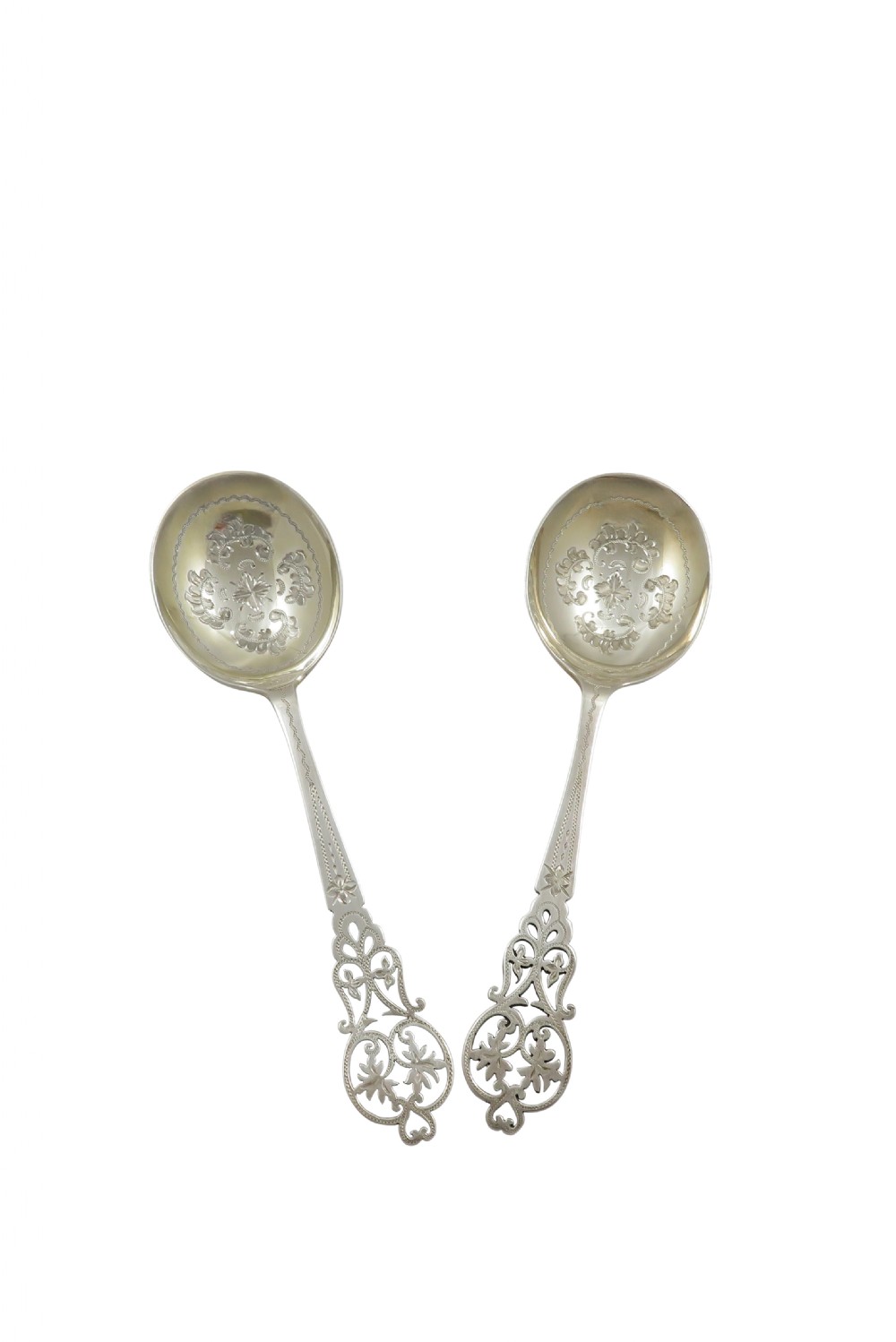 Pair of Antique Edwardian Sterling Silver Jam / Preserve Spoons in Case 1900/04 View II