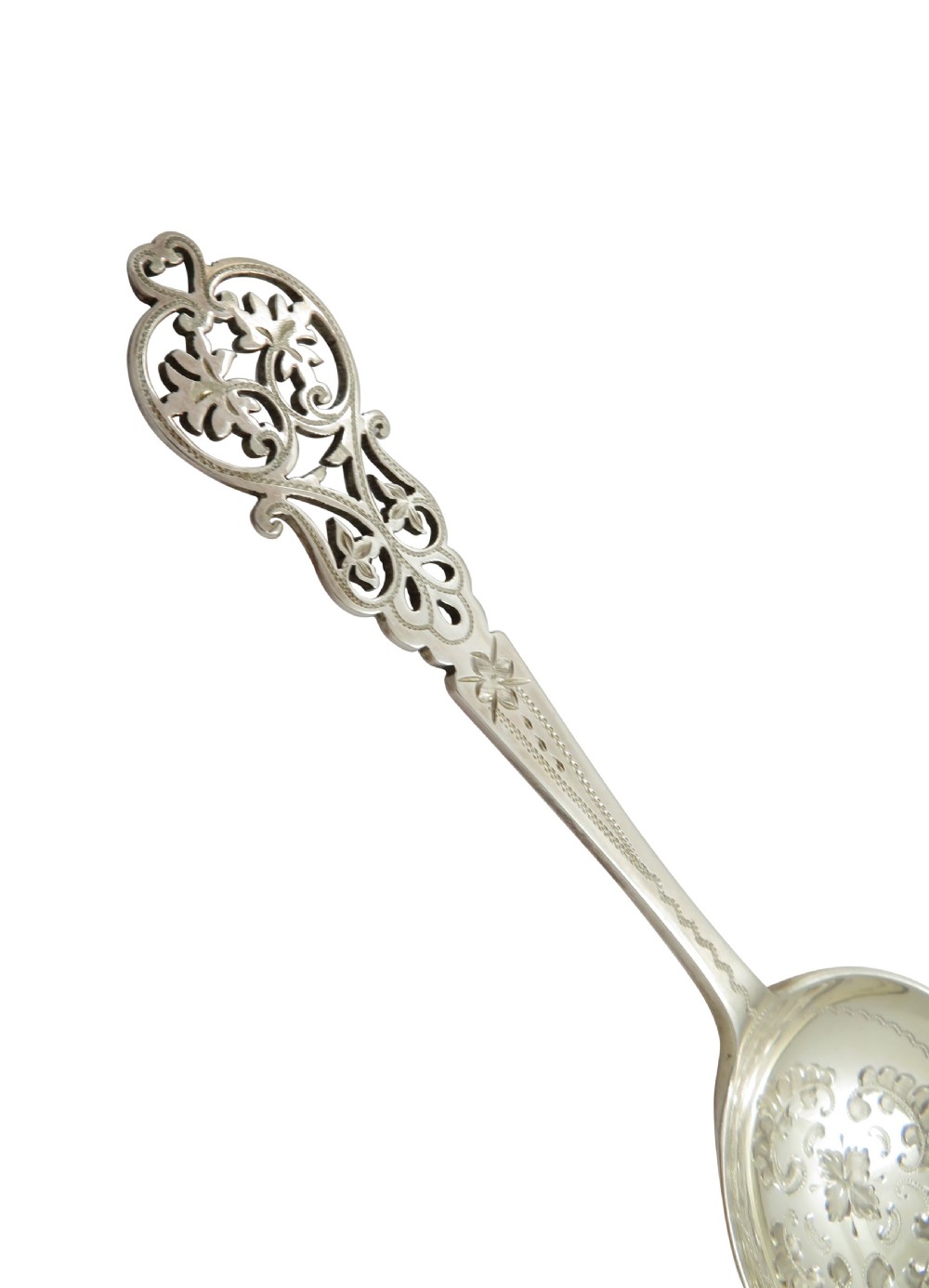 Pair of Antique Edwardian Sterling Silver Jam / Preserve Spoons in Case 1900/04 View VI