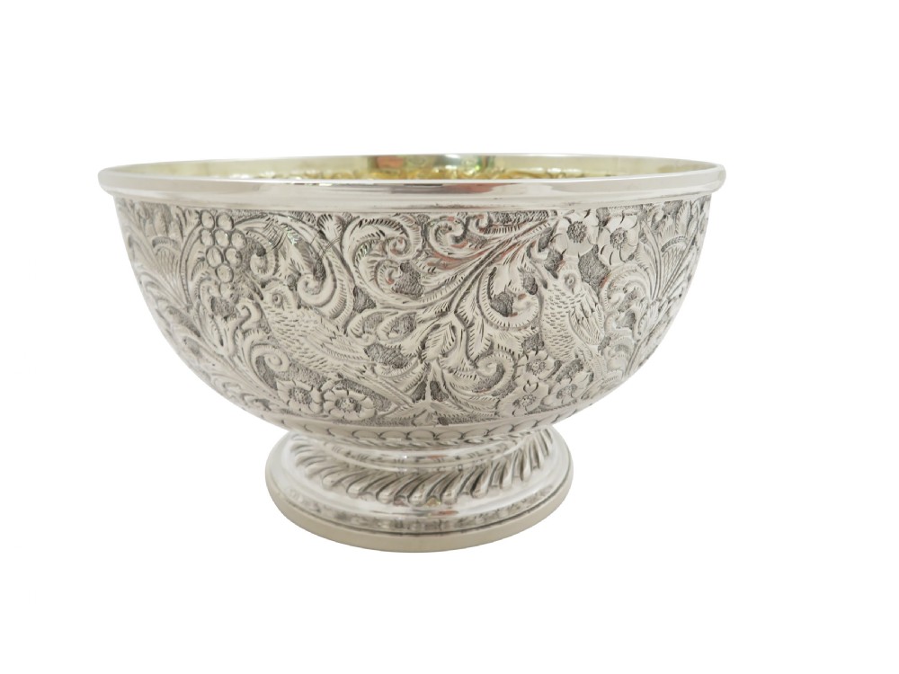 Antique Victorian Sterling Silver Presentation Bowl with Birds 1856 View III