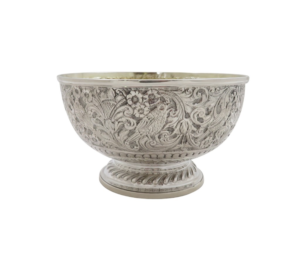 Antique Victorian Sterling Silver Presentation Bowl with Birds 1856 View VII