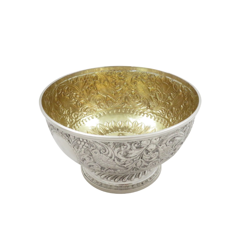 Antique Victorian Sterling Silver Presentation Bowl with Birds 1856 View VIII