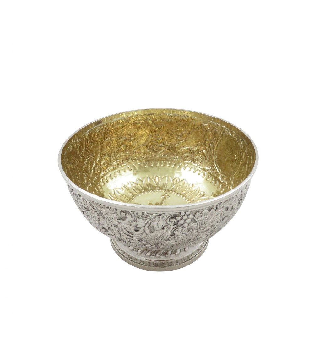 Antique Victorian Sterling Silver Presentation Bowl with Birds 1856 View IX