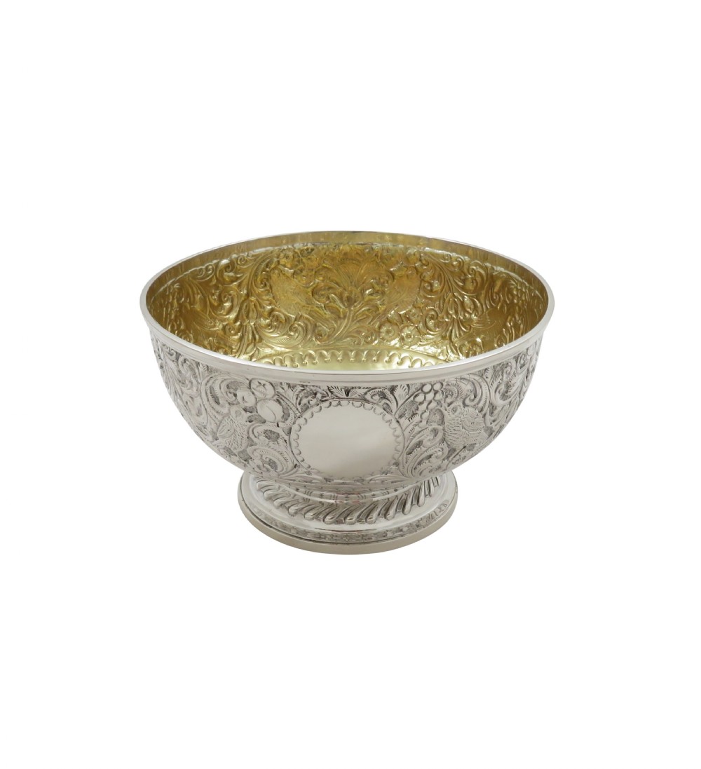 Antique Victorian Sterling Silver Presentation Bowl with Birds 1856 View X
