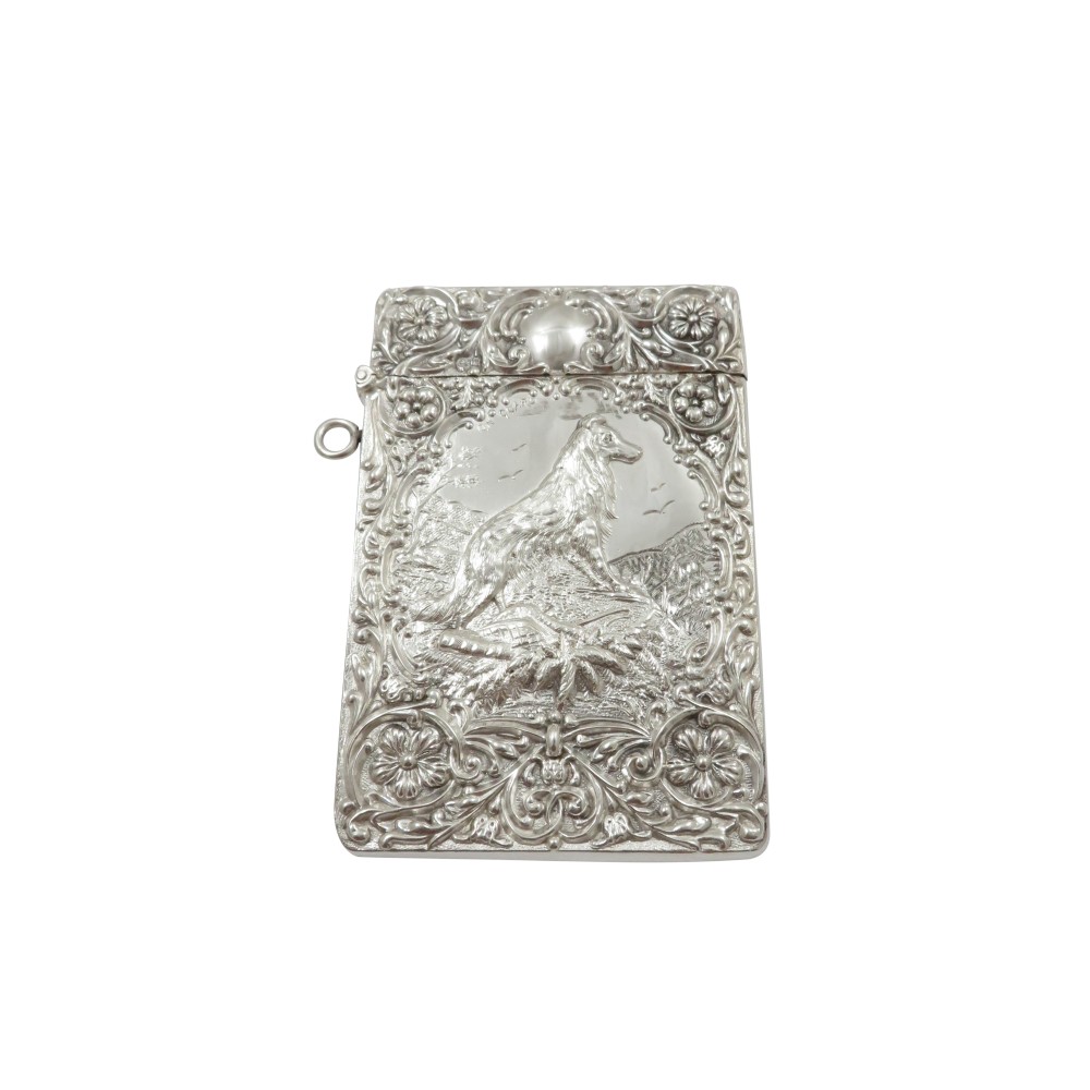 Antique Edwardian Sterling Silver 'Dog, On Guard' Card Case 1903