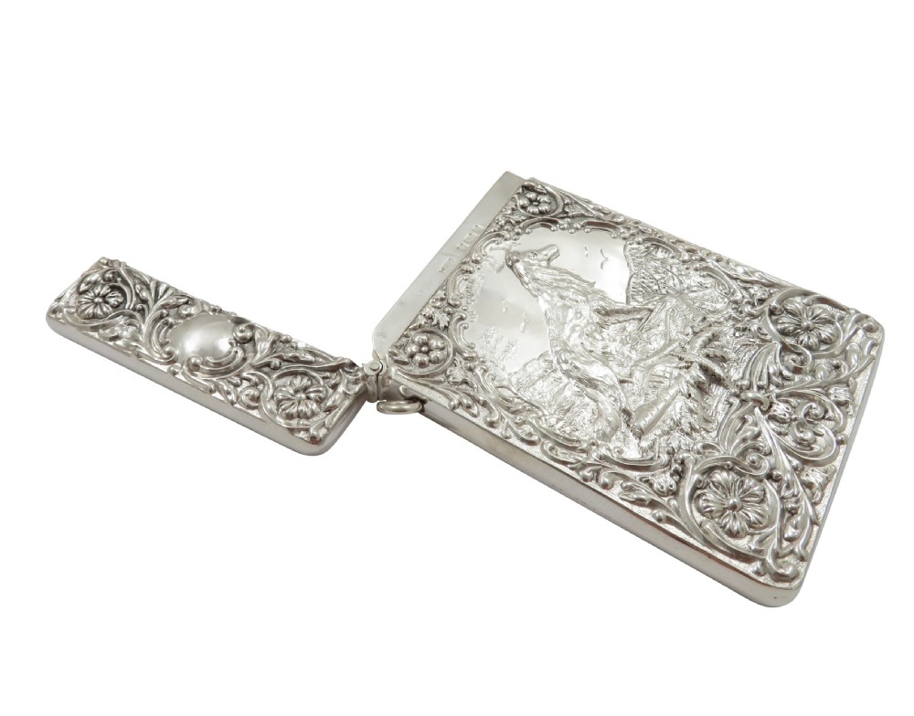 Antique Edwardian Sterling Silver 'Dog, On Guard' Card Case 1903 View V