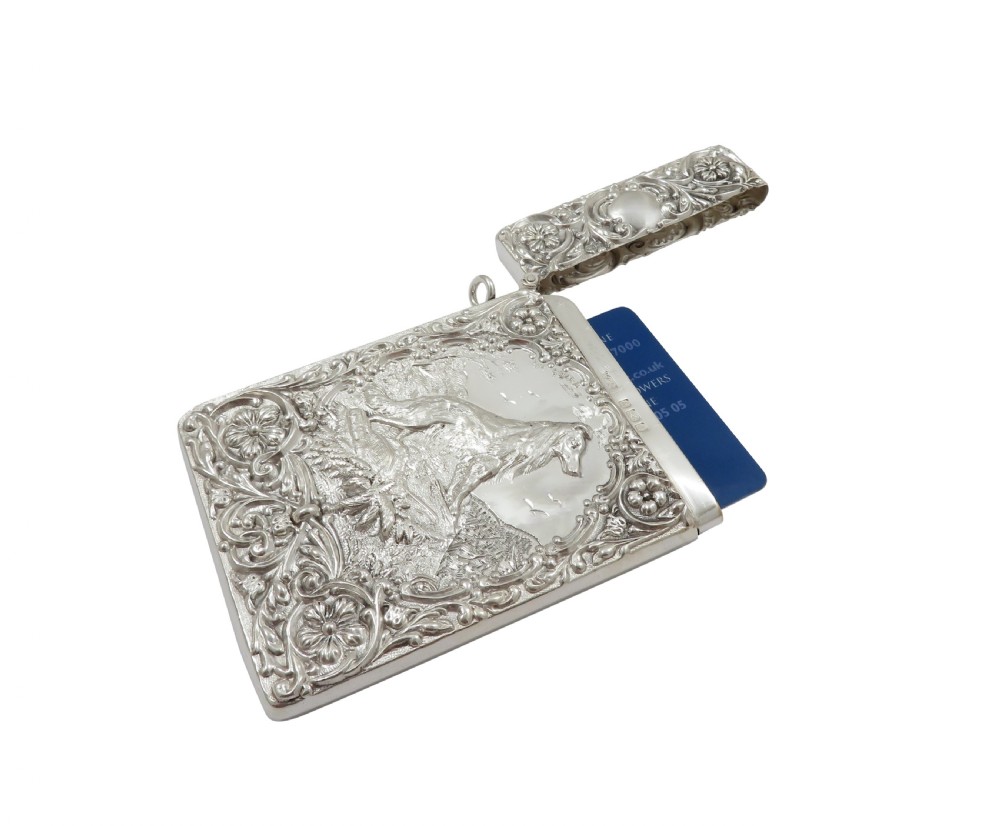 Antique Edwardian Sterling Silver 'Dog, On Guard' Card Case 1903 View VI