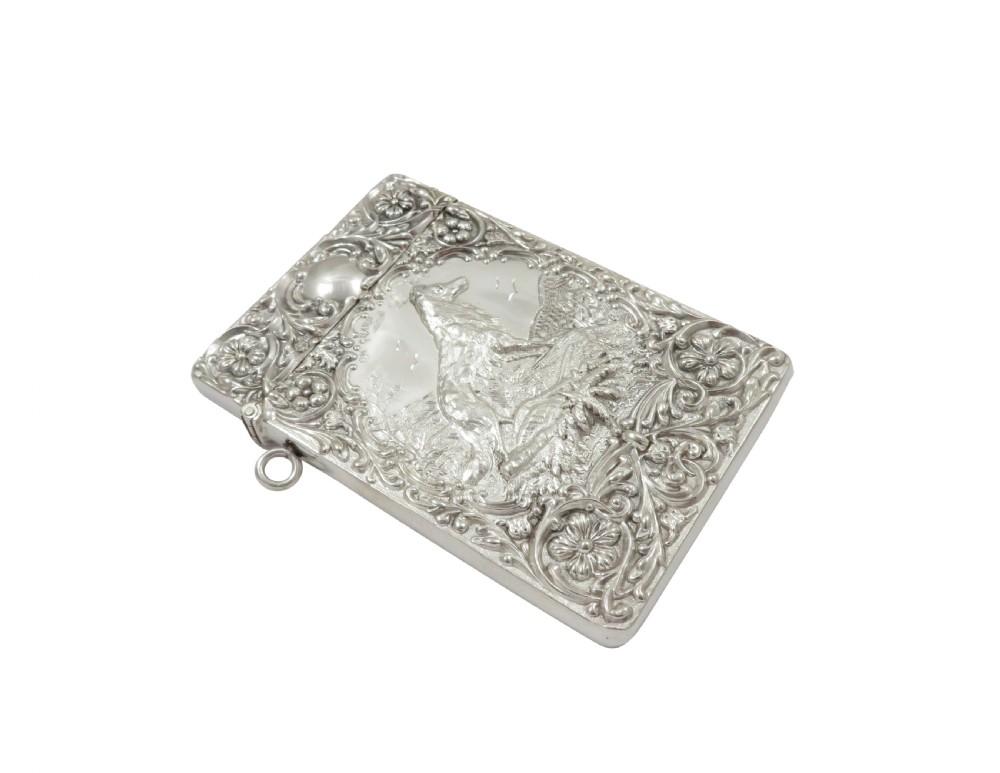 Antique Edwardian Sterling Silver 'Dog, On Guard' Card Case 1903 View VIII