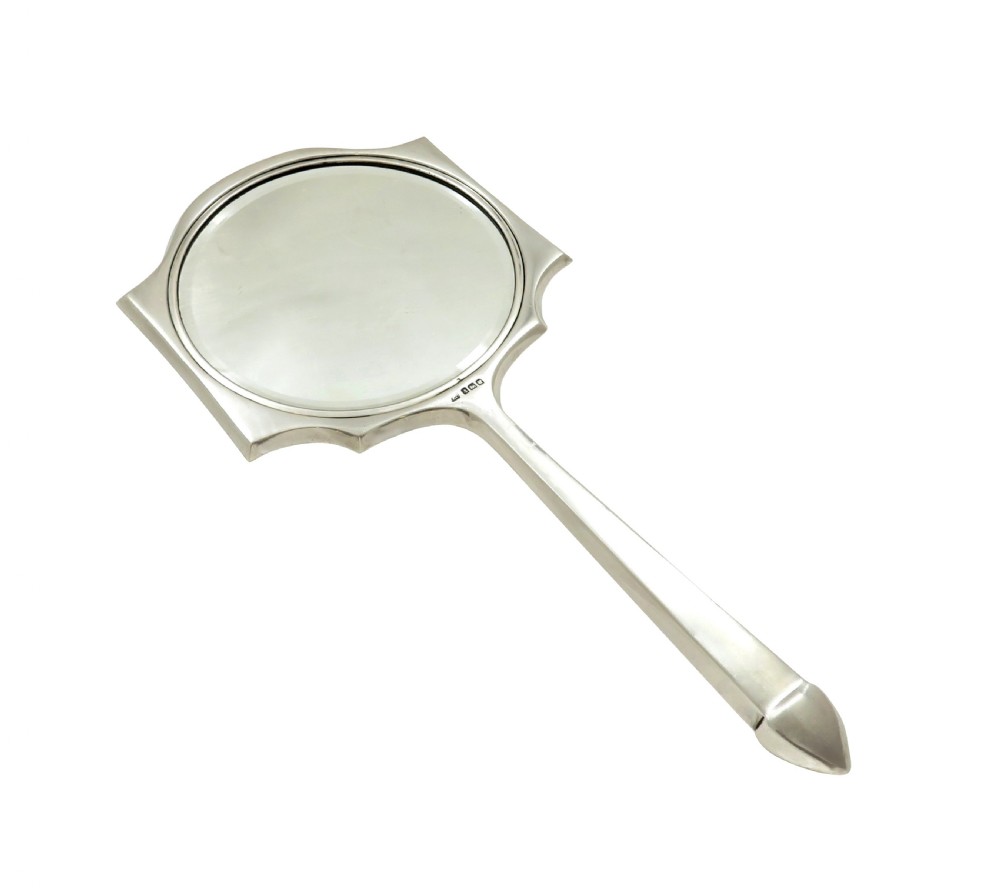 Antique Art Deco Sterling Silver & Blue Enamel Hand Mirror 1932 View VII