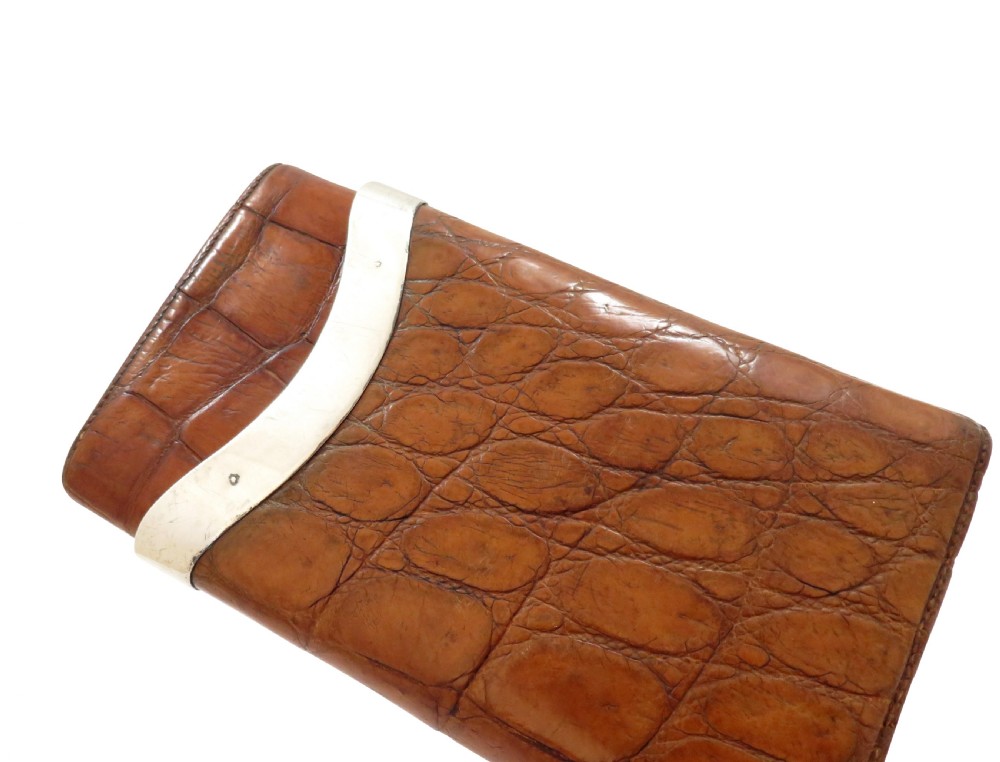 Antique Edwardian Sterling Silver & Crocodile Leather Cigar Case 1905 View VIII