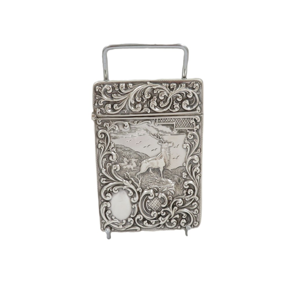 Antique Edwardian Sterling Silver 'Stag' Card Case 1903