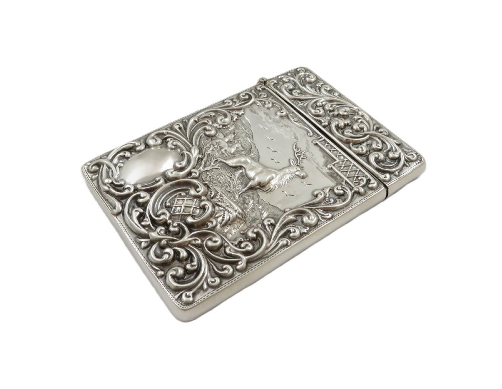 Antique Edwardian Sterling Silver 'Stag' Card Case 1903 View VII