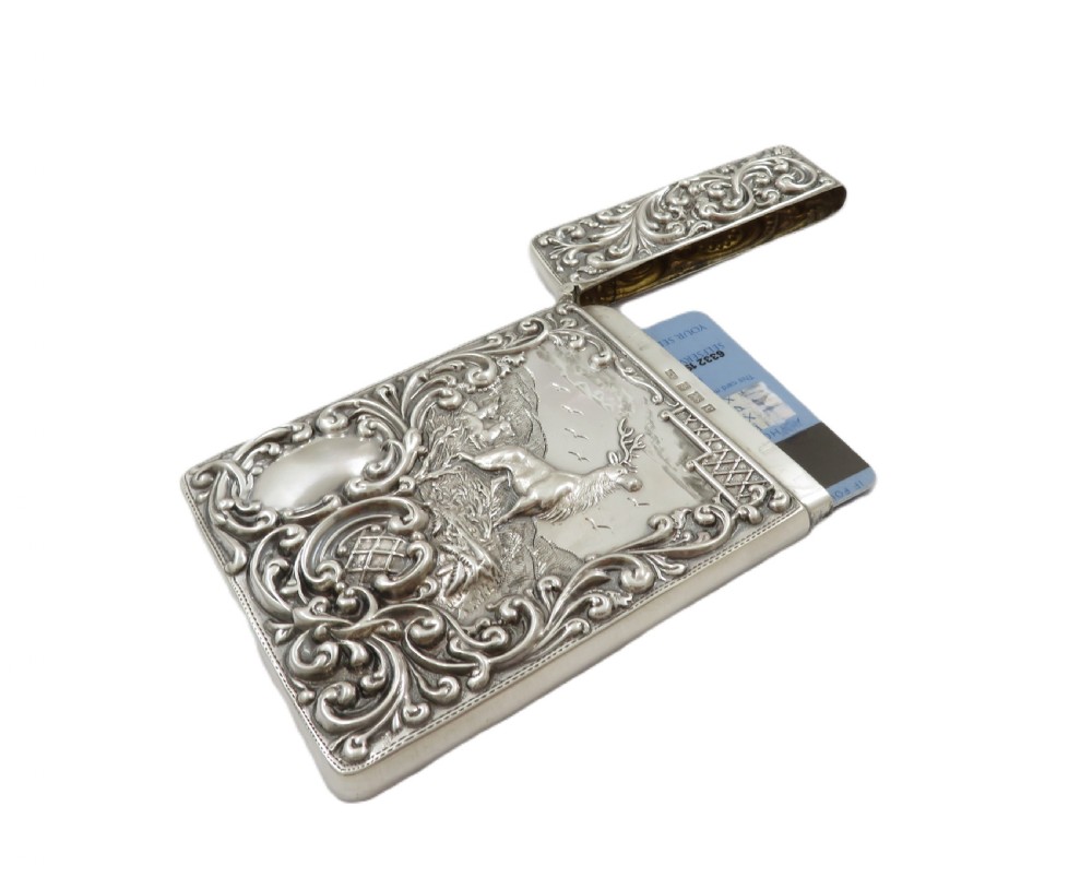Antique Edwardian Sterling Silver 'Stag' Card Case 1903 View VIII