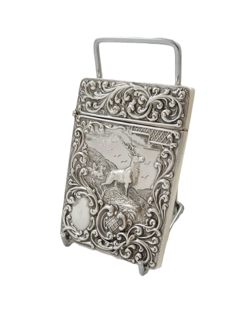 Antique Edwardian Sterling Silver 'Stag' Card Case 1903 View X
