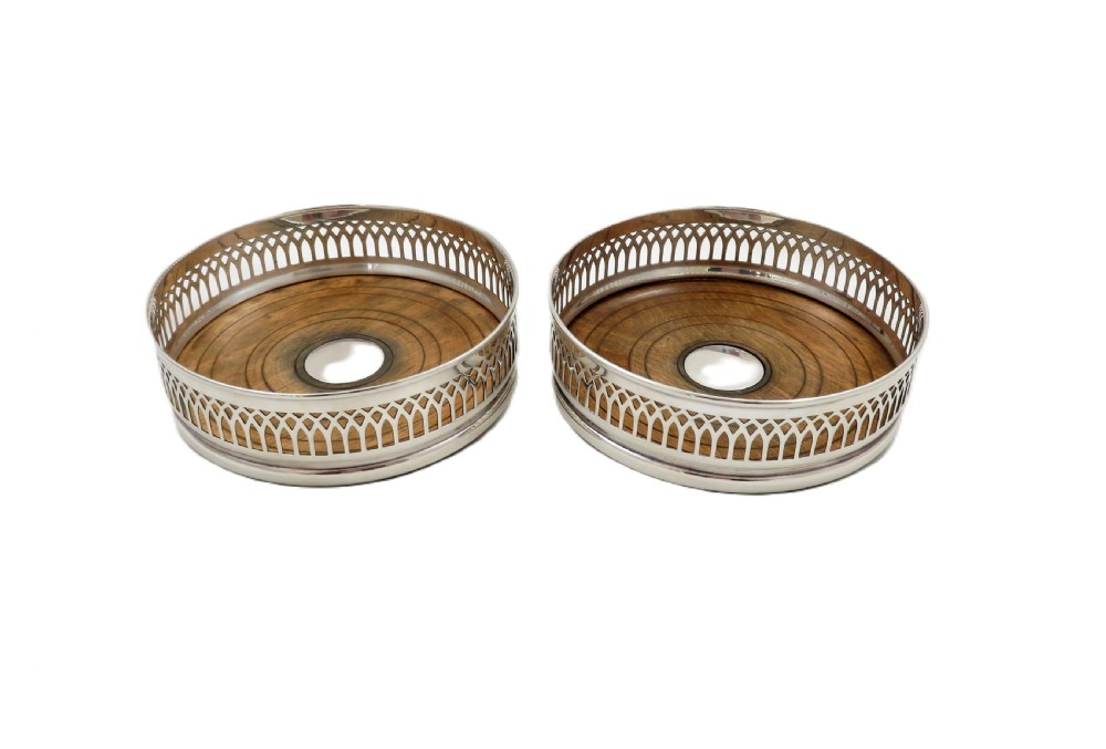 Pair of Vintage Sterling Silver Wine / Champagne Coasters View VI