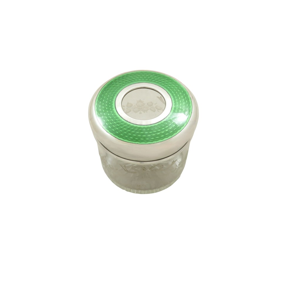Antique Glass, Sterling Silver & Enamel Vanity Pot / Jar 1915 - Asprey & Co