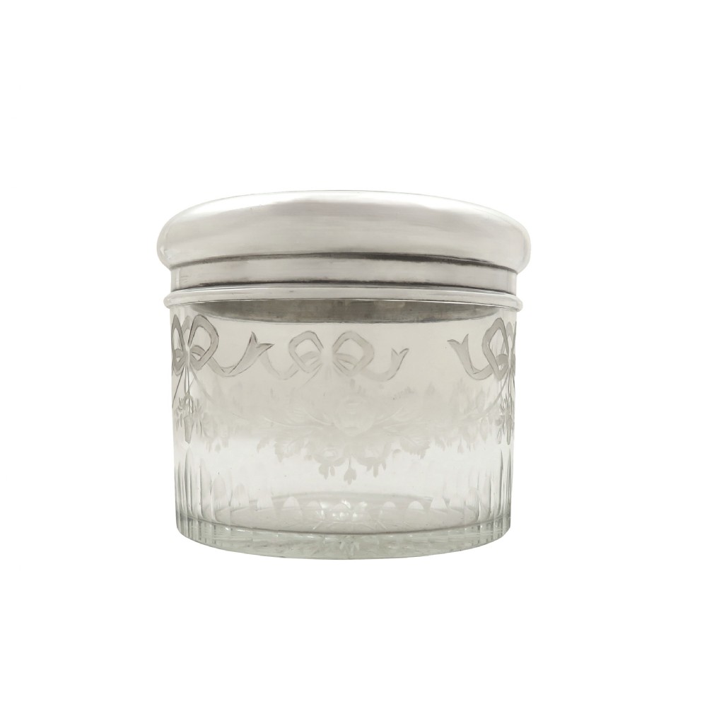 Antique Glass, Sterling Silver & Enamel Vanity Pot / Jar 1915 - Asprey & Co View III