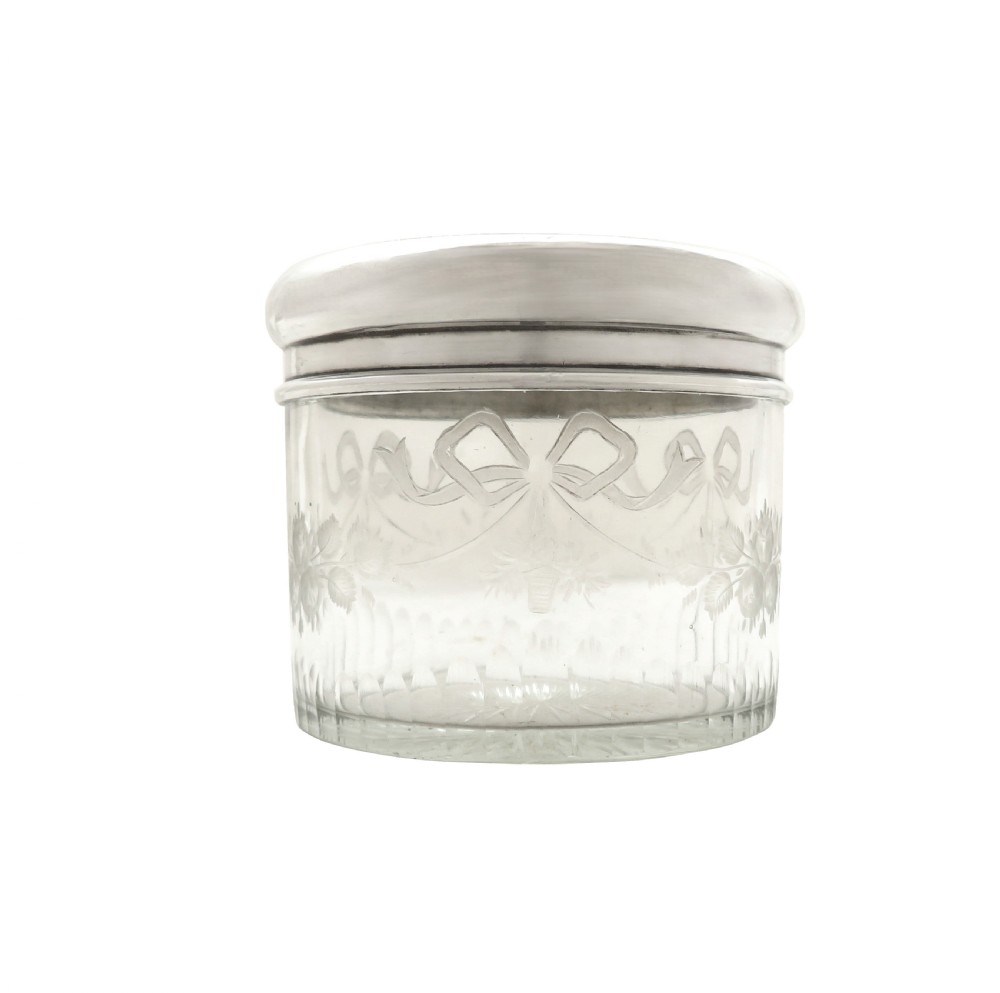 Antique Glass, Sterling Silver & Enamel Vanity Pot / Jar 1915 - Asprey & Co View VII