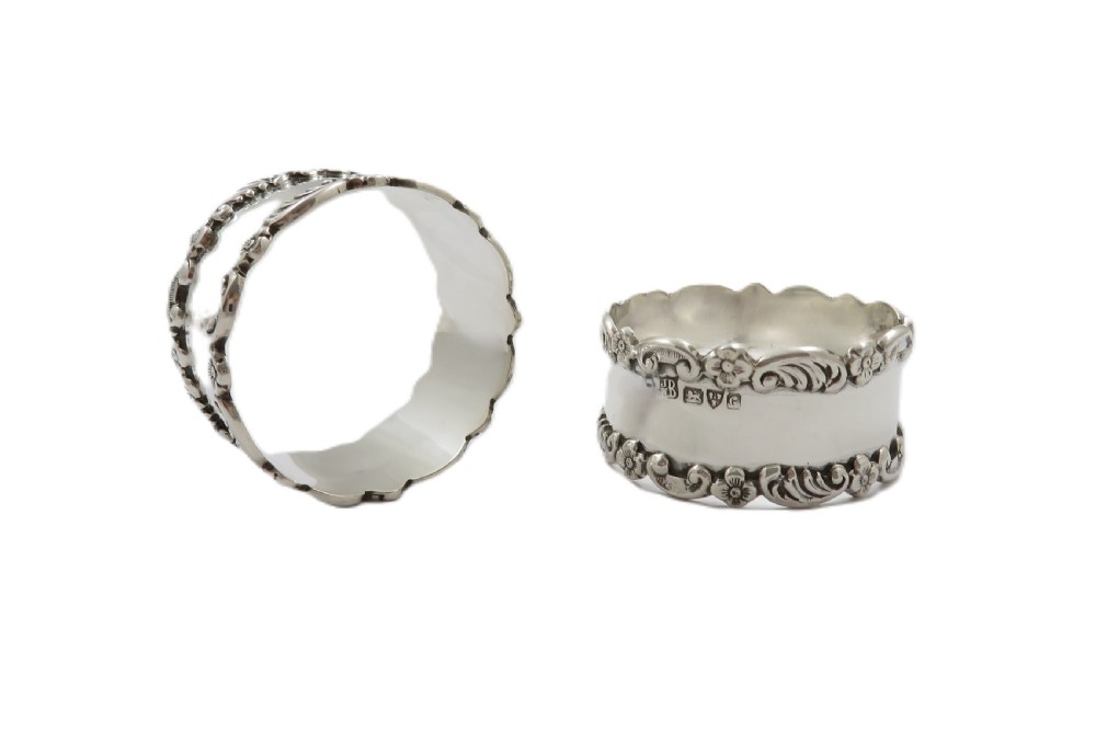 Set of 6 Antique Edwardian Sterling Silver Napkin Rings in Case 1903 View III