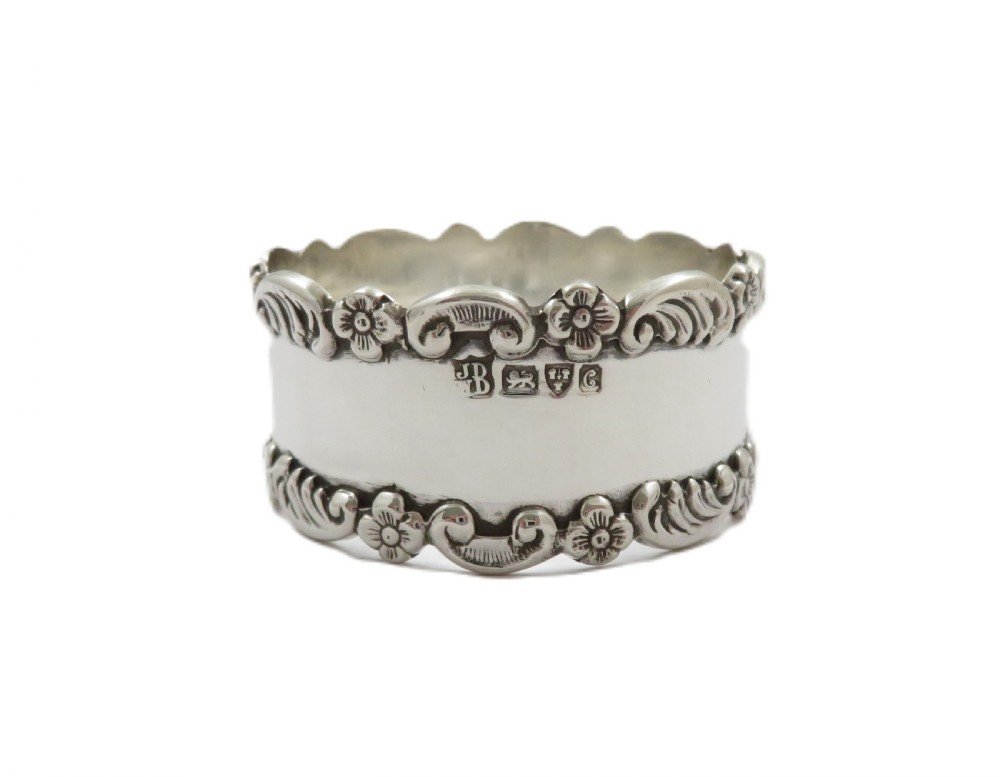 Set of 6 Antique Edwardian Sterling Silver Napkin Rings in Case 1903 View IV