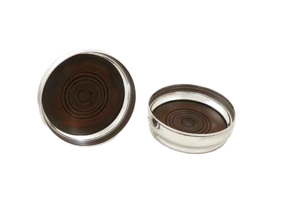 Pair of Vintage Sterling Silver Wine / Champagne Coasters View II