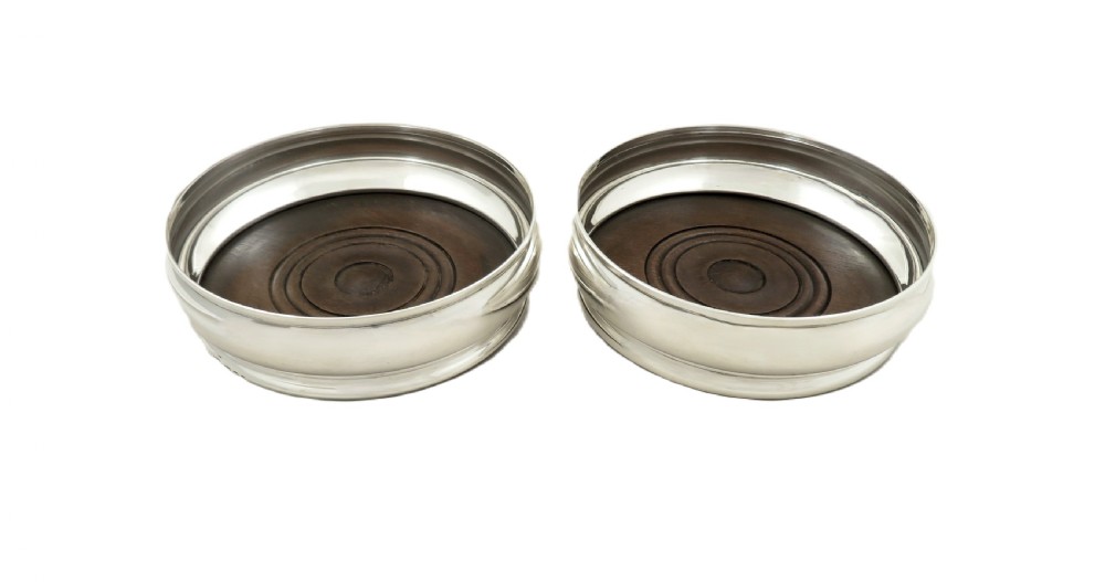 Pair of Vintage Sterling Silver Wine / Champagne Coasters View VI