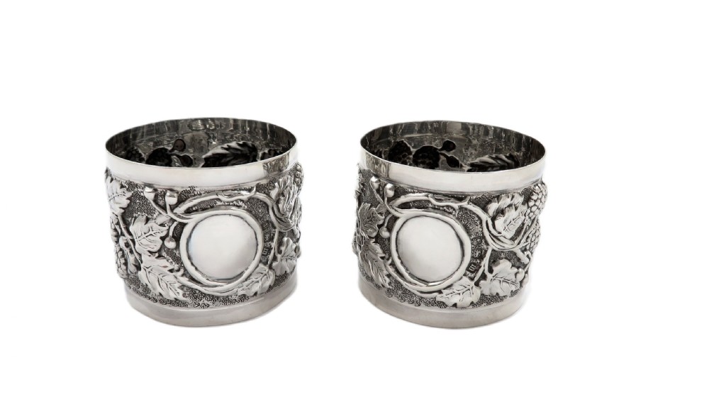 Pair of Antique George V Sterling Silver 'Grape & Vine' Napkin Rings in Case 1911 View II