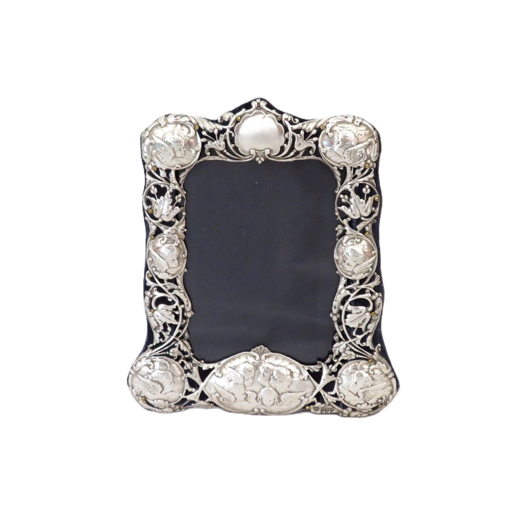 Antique Edwardian Sterling Silver 'Cherubs' Photo Frame 1905