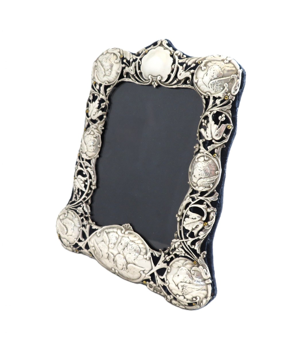 Antique Edwardian Sterling Silver 'Cherubs' Photo Frame 1905 View IX
