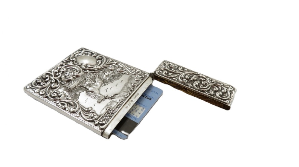 Antique Edwardian Sterling Silver 'Stag' Card Case 1902 View III