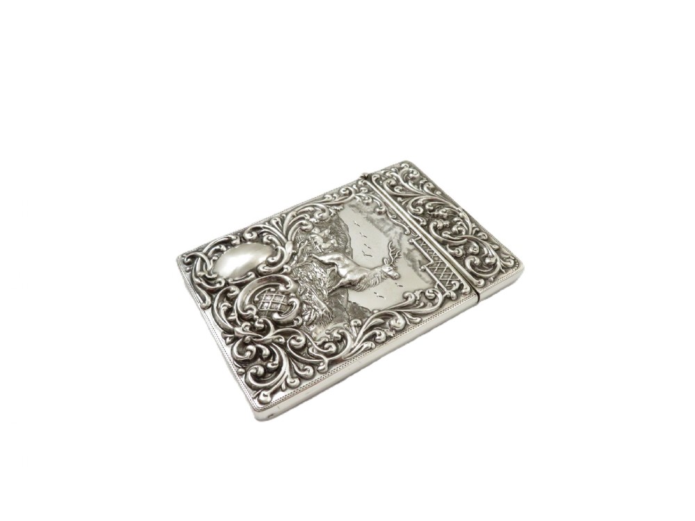 Antique Edwardian Sterling Silver 'Stag' Card Case 1902 View V