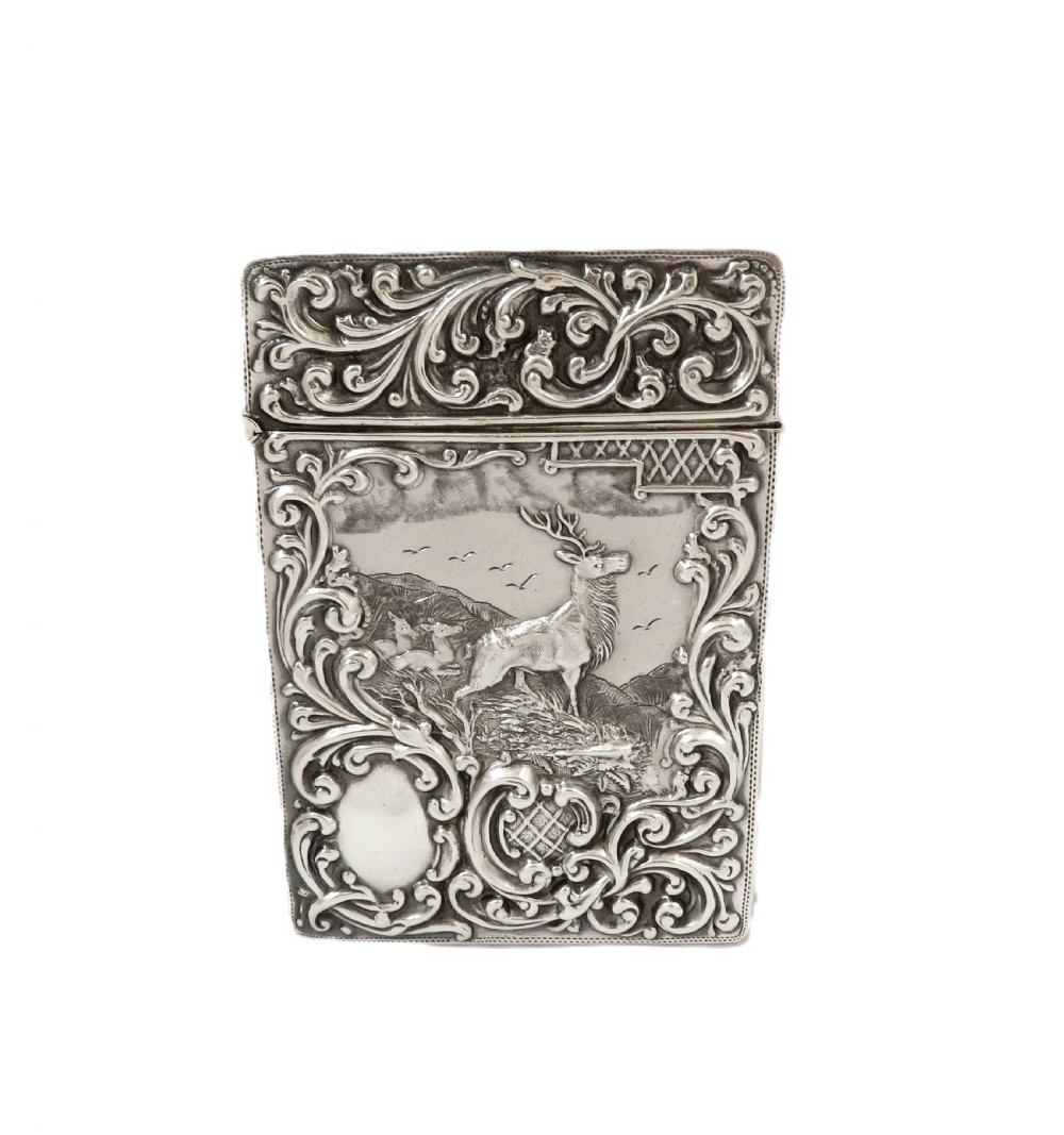Antique Edwardian Sterling Silver 'Stag' Card Case 1902 View VIII