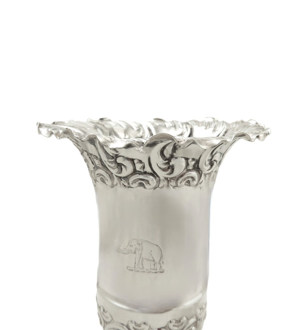 Pair of Antique Victorian Sterling Silver 'Elephant' Vases 1897 View III