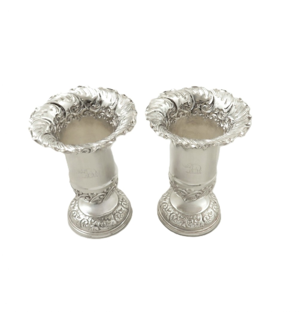 Pair of Antique Victorian Sterling Silver 'Elephant' Vases 1897 View VII