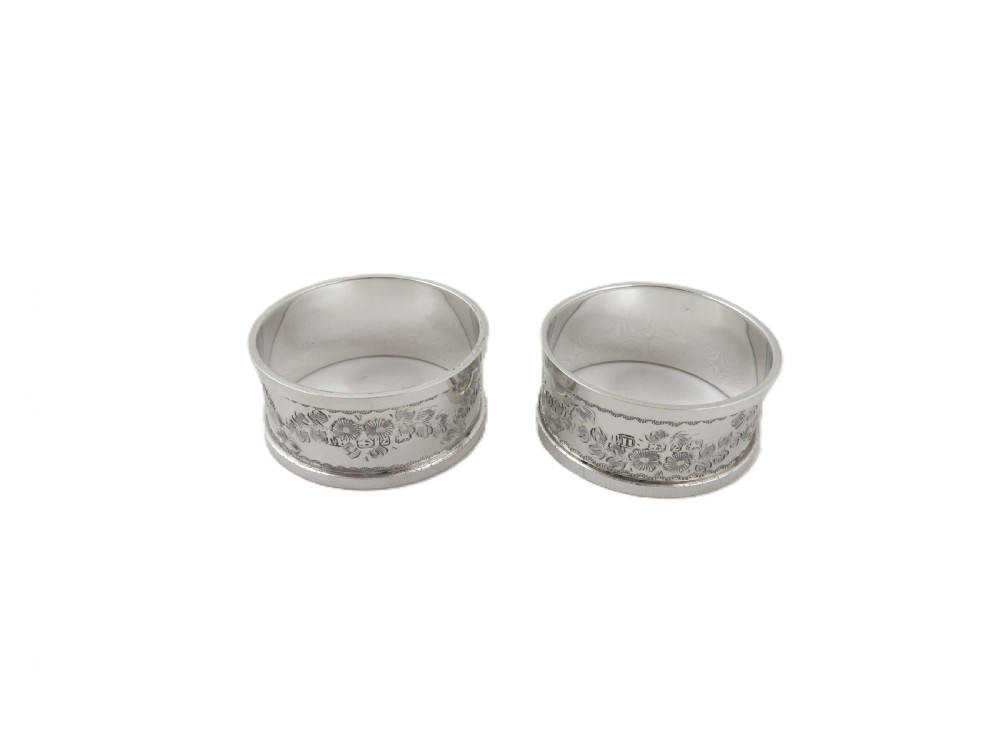Set of 6 Antique Victorian Sterling Silver Napkin Rings in Case 1899 View IX