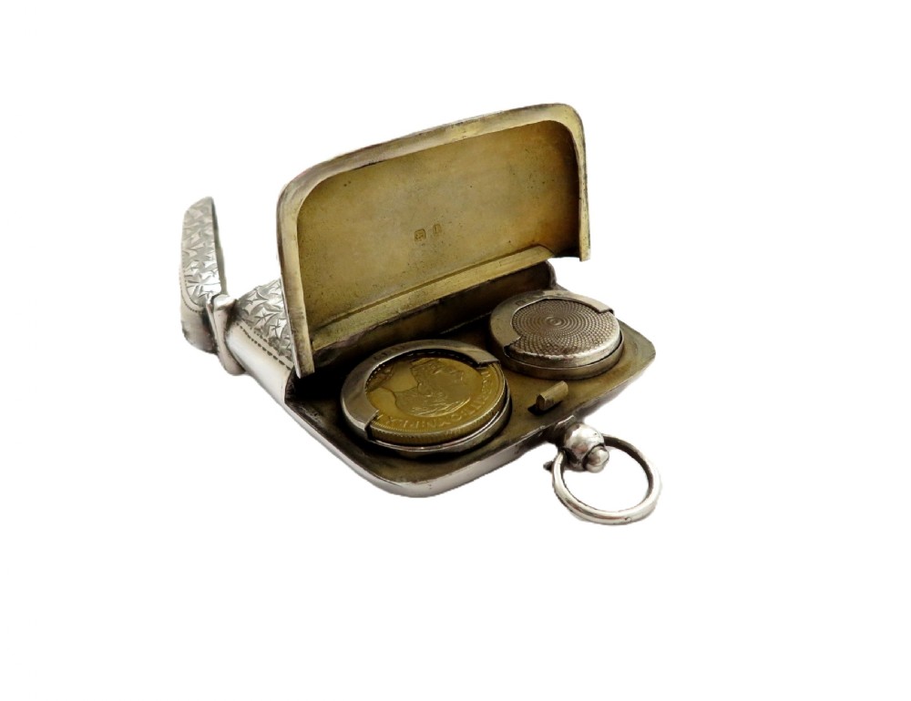 Antique Edwardian Sterling Silver Combination Vesta Sovereign Case 1910 View IV
