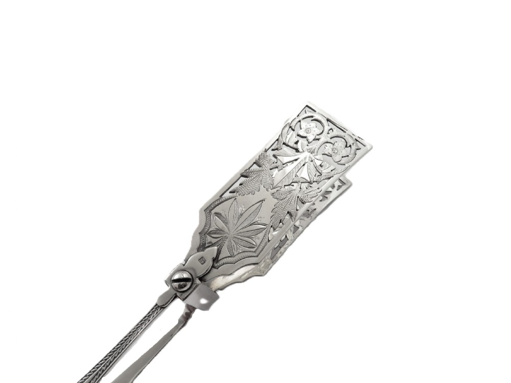Pair of Antique Edwardian Sterling Silver Cake Serving Tongs 1901 View II