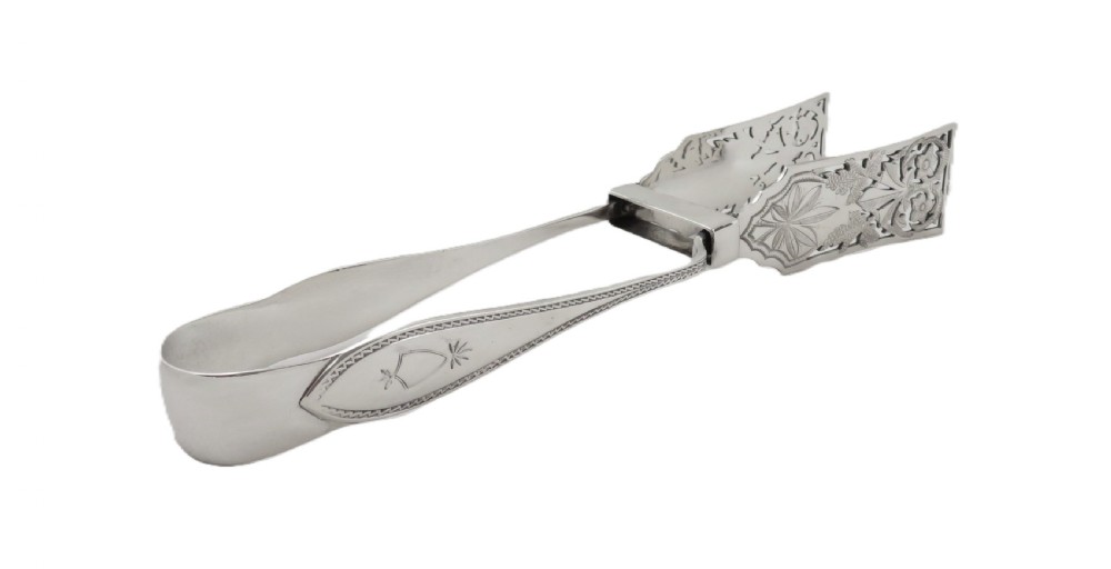 Pair of Antique Edwardian Sterling Silver Cake Serving Tongs 1901 View IV