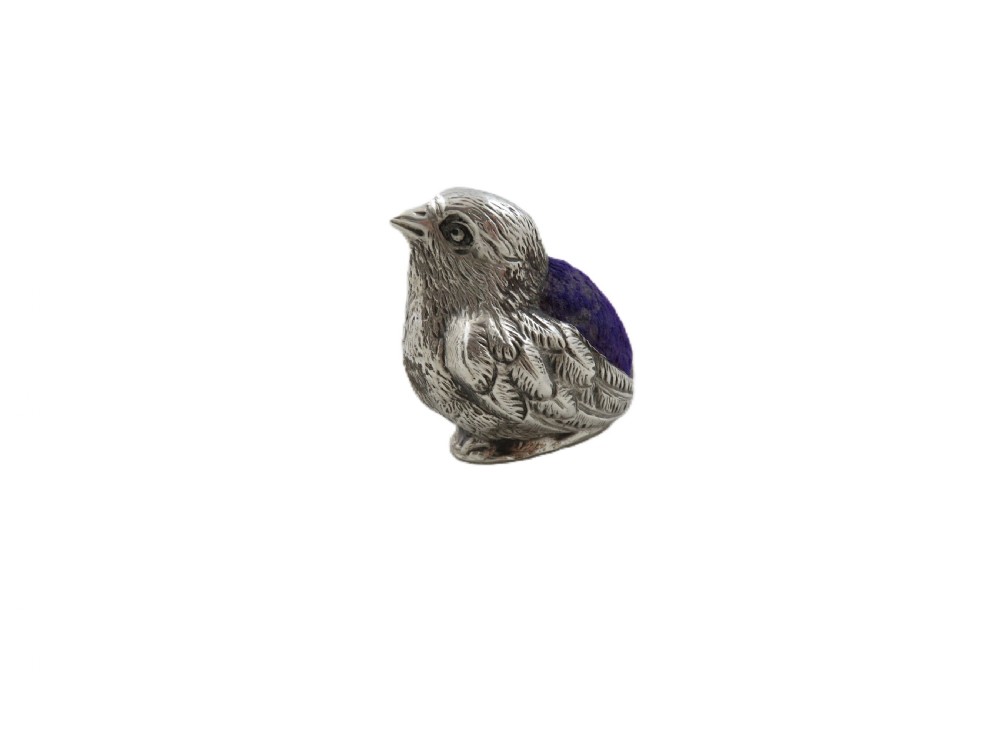 Antique Edwardian Sterling Silver Chick Pin Cushion 1905 View III