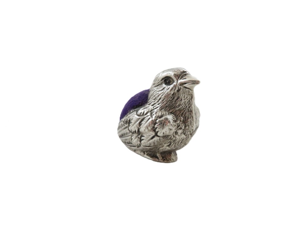 Antique Edwardian Sterling Silver Chick Pin Cushion 1905 View V