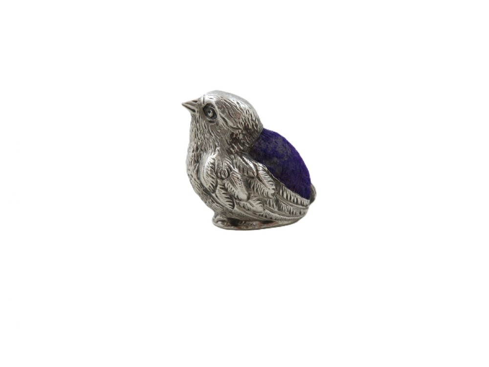 Antique Edwardian Sterling Silver Chick Pin Cushion 1905 View VII