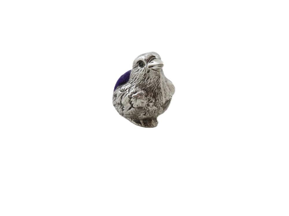 Antique Edwardian Sterling Silver Chick Pin Cushion 1905 View IX